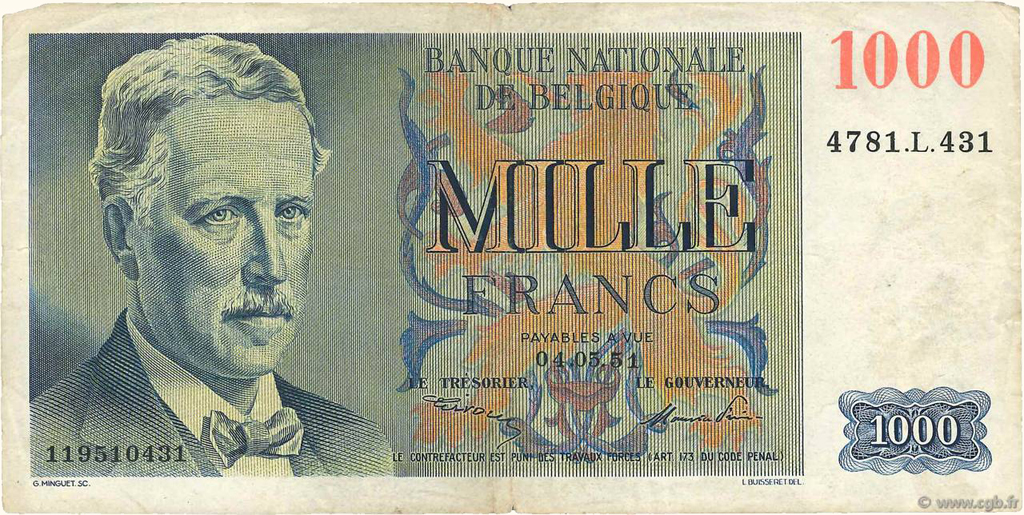 1000 francs belges 1951